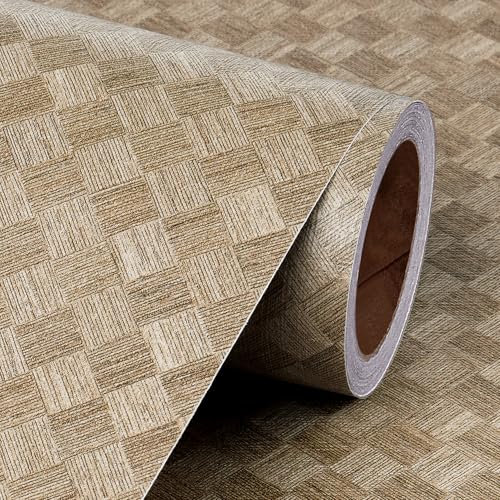 Livelynine Carta da Parati Adesiva Muro Rattan Naturale 40CMx10M Carta Parati Adesiva Muro Camera da Letto Salone Beige Marrone Carte Adesive per Armadio Pellicola Adesivi per Mobili Beige Stile Boho
