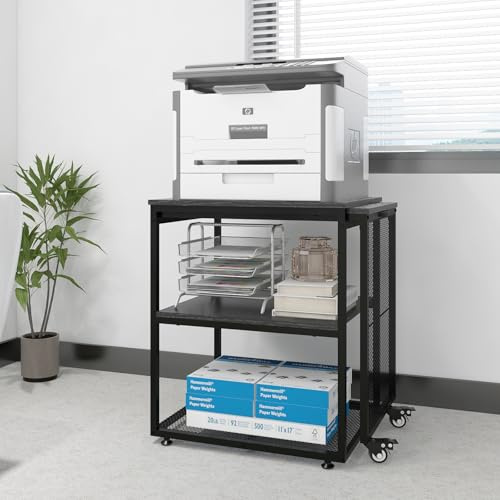 PUNCIA Large Printer Stand with Storage Shelves,Extendable Home Craft Table,Home Office Organization Desk, Versatile Table Space Saving for Office, Kitchen, Study Room, Living Room (Black)