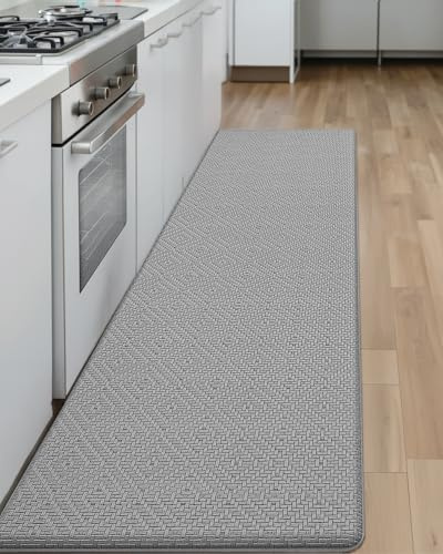 COLOR&GEOMETRY Küchenmatte–44x150cm, wasserfeste rutschfeste Anti-Ermüdungsmatte, Leicht zu reinigender Küchenteppich, Extra Dicker komfortabler Küchenläufer für Spülbecken- & Kochfeldbereiche,Grau