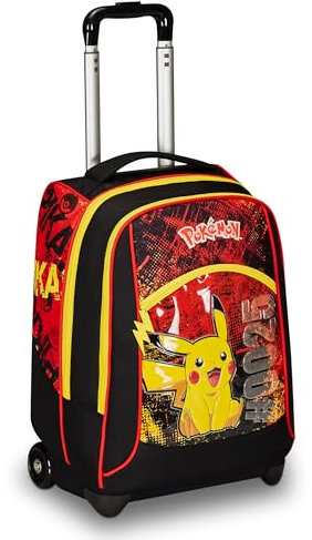Seven Schultrolley Big, Rot und Gelb, Pokemon Pikachu, Legendary Avengers, Doppelfach, Trinkflaschentasche und Crossover System, Schulrucksack für Reisen, Kinder Jungen, mehrfarbig, Taglia unica,