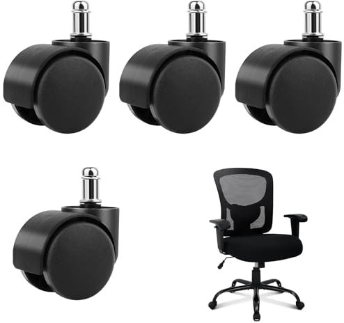 Ruote Sedia Ufficio,11 x 22mm Rotelle Sedia Ufficio,Rotelle per sedie Design a Doppia Ruota,Ruote da scrivania,Silenzioso Liscio,per Sedie da Gioco,Nero