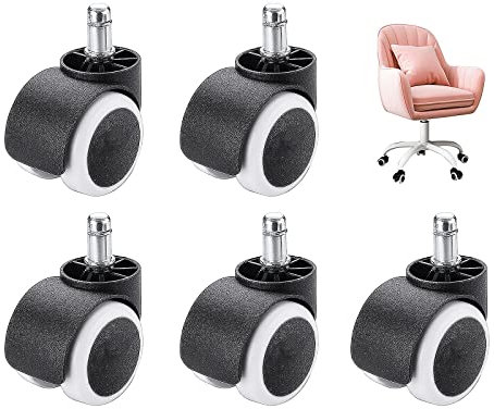 50 mm PU-Gummi-Stuhlräder, Ersatzräder für Bürostuhlrollen, Doppelrollen, drehbare Räder, 5 Stück, Belastung 150 kg, Sicherungsring: 11 mm x 24 mm, Gewinde: 10 mm x 19 mm