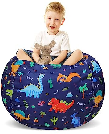 Decalsweet Puf de dinosaurio para niños, solo funda para silla, grande, para almacenamiento de animales de peluche, para niños y niñas, para interiores y exteriores (sin relleno)