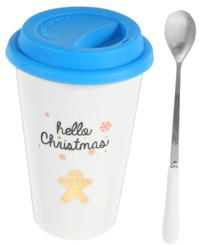 Garneck Keramikbecher Mit Löffel Weihnachtskaffeetassen Keramiktassen Für Kaffee Wasser Und Saft Mit Silikondeckel Für Catering-events Und Partys