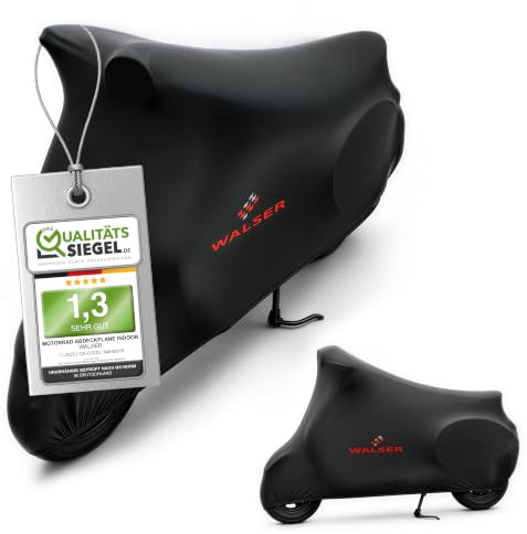 WALSER Motorrad Abdeckplane Indoor Stoff, Staubschutz Abdeckung für Roller, 100% passende Stretch Motorradgarage Innen, Winterfestes Motorrad Zubehör schwarz S 185x90x110 cm