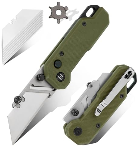 Hightron Vectron Klappmesser, 6CM SK2-Klinge (mit 10 Klingen), G10-Griff, Taschenclip, Schnellwechselsystem, EDC für Büro, Herren und Damen, Olivgrün