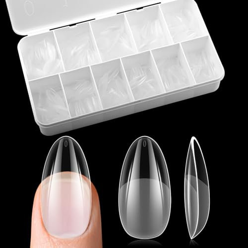 EBANKU 550 Pièces Capsule Americaine Ongle Amande, 11 Tailles Capsules Ongles Gel Couverture Complète, Semi Givré Faux Ongles Acrylique Pose Americaine Capsule Nail Extension Tips pour Manucure Salon