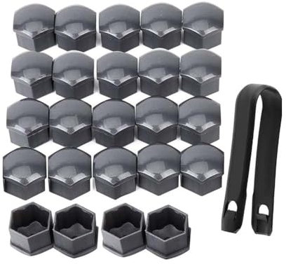 FOWURB 20 Stück Auto Radmutterkappen für Seat Ibiza Leon Arona, Reifenmutter-Abdeckkappen Sechskant Radschrauben Abdeckungen Set mit Entfernung Werkzeug,A/Black-21mm