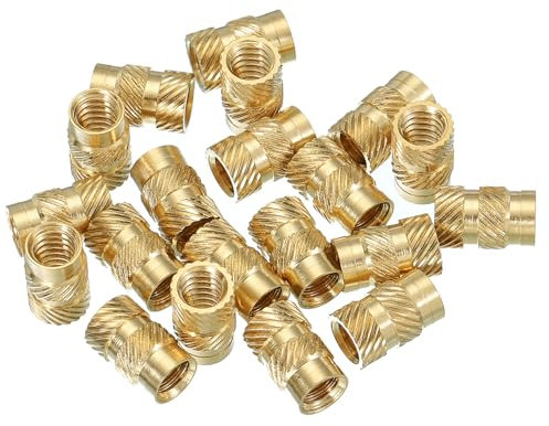PATIKIL Inserti Filettati 1/4-20x12x8mm, 20 Pz Ottone Inserti Filettati Femmina Dadi Scanalati Dadi d'Innesto per Componenti in Plastica e Stampanti 3D, Oro