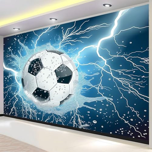 Soccer Photo Wallpaper 150 x 105 cm 3D Effect Blue Football Wallpaper Wall Mural for Modern Living Room Bedroom Art Decoration Poster Murals Wall A242