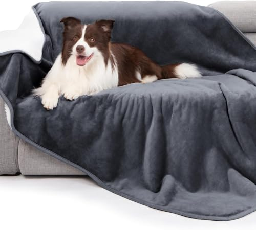 Weaveinbay wasserdichte Hundedecke, Sherpa-Fleece Hundedecke, Waschbar für Sofaschutz, Weiche Plüsch Wendedecke, Möbel Schutzdecke, 152x203cm, Grau