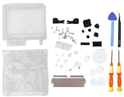 Hzxkqmil Custodia a Guscio Completa Alloggiamento di Ricambio per Game Boy Advance SP GBA SP Console, Guscio Chiaro con Kit di Viti e Pulsanti Parti di Ricambio Cacciaviti (Trasparente Scintillante)