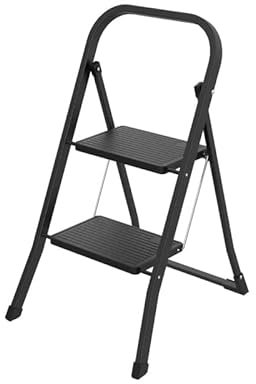 Drabest - Stahlleiter, 2-stufige Leiter, mit Anti-Rutsch-Beschichtung - Leichtes, ergonomisches Design, bequem zu transportieren - 150kg Belastbarkeit, 90x47x5cm, Schwarz
