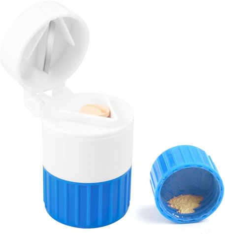 4 in 1 Pill Crusher for Tablets, Tablet Grinder Fine Powder with Stainless Steel Blade Grinding Head, Multifunction Pill Grinder with Storage Box Pill Crushers Splitters for Family and Pet Small Pills