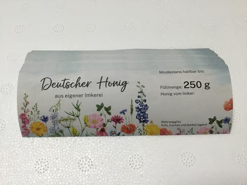Generisch 2X 100 Etiketten Bunte Blumen f. 250g Honigglas Honig abfüllen, Imker Honigglasetiketten Honigetiketten Imkerbedarf Imkereibedarf Silkes