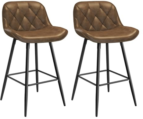 EUGAD Taburete Altos de Cocina, Set de 2 Taburetes Barra Bar con Respaldo, Sillas Altas de Piel sintética Vintage, Taburetes para Cocina Isla Bistro, Sillas Tapizadas, Marrón Oscuro