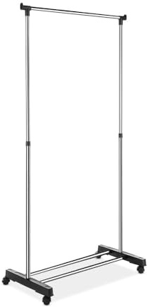 DECODEKO Burro Ropa con Ruedas 160x80x43 cm, Perchero con capacidad de carga máxima de 30 kg, con Soporte para Zapatos, Fácil de Montar (Acero inoxidable)