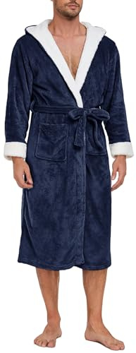 Ausing Homme Peignoir Long Épais Peignoir de Bain Revers Chaud Automne Hiver Loisirs Robe de Nuit Maison BathrobeL
