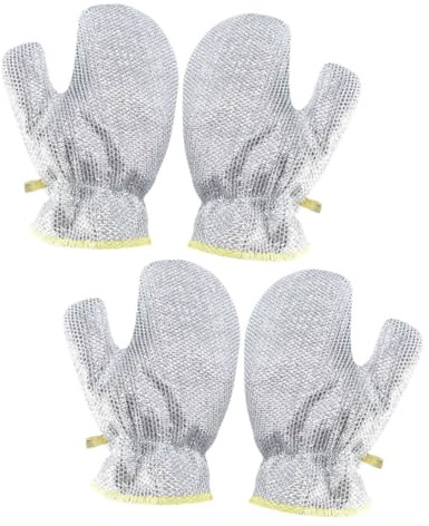 Mipcase Steel Wool Dishwashing Gloves 2 Pairs Silver Wire Kitchen Scrubber Gloves Waterproof Heavy-duty for Dishwashing and General Kitchen Cleaning