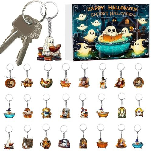 Halloween 2025 Ghost Keychain Advent Calendar - Halloween Countdown Calendar Bubble Bath Ghost & Spell Reading Book for Pencil Case, Backpack, School, Teens