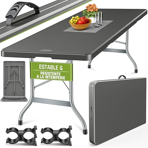 tillvex Tavolo da giardino 220x70cm pieghevole plastica | Tavolo da buffet con impugnatura di trasporto | Tavolo pieghevole per giardino, terrazza e balcone per 10 persone