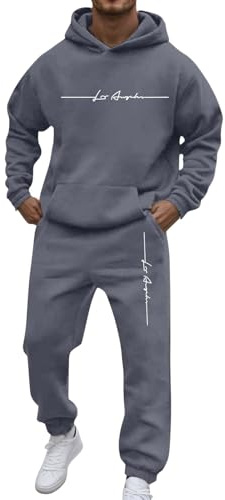 Set da due pezzi da uomo in cotone Los Angeles, tuta sportiva con cappuccio e pantaloni da jogging, in tinta unita, per il tempo libero, 2 pezzi, moda, tuta da allenamento sportiva per l'outdoor, L