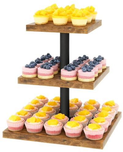 Zliger Alzata per Cupcake in Legno, Alzata per Dolci a Tre Piani, Torre per Pasticceria, Alzata Decorativa per Torte, Espositore per Dolci, Adatta per Compleanni, Matrimoni, Feste e Buffet