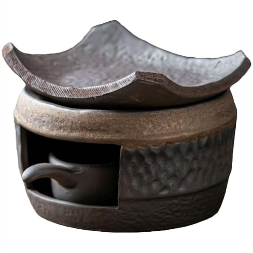 FROVOL Set di scaldavivande in ceramica, bruciatore per aromaterapia al cedro e zen, realizzato a mano, in ceramica, con supporto per candela, per meditazione