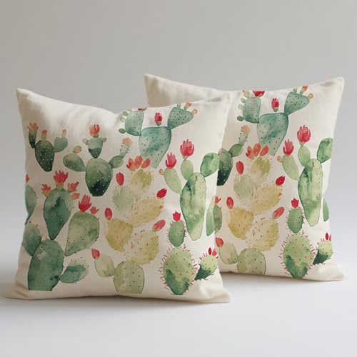 Set of 2 Velvet Cushion Covers 50×50 cm Decorative Throw Pillowcases, Double-Sided Printing for Lounge Outdoor Garden Decor Durable Fabric Breathable Cactus Plant 6 Square Hidden Zipper Gifts C0F-795