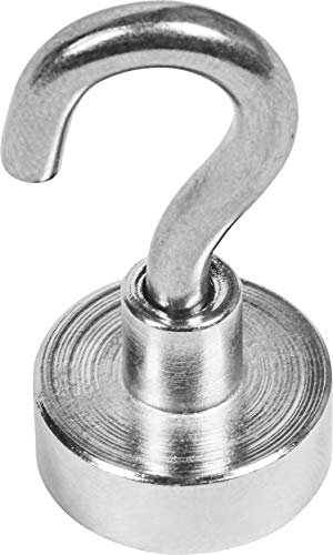 Connex Neodym-Topfmagnet - Mit Schraubhaken - Ø 20 x 7 mm - 1 Stück - Extra starker Magnet - 11 kg Haftkraft - Für Haushalt, Werkstatt & Auto / Powermagnet mit Haken / Magnethaken / DY7100014