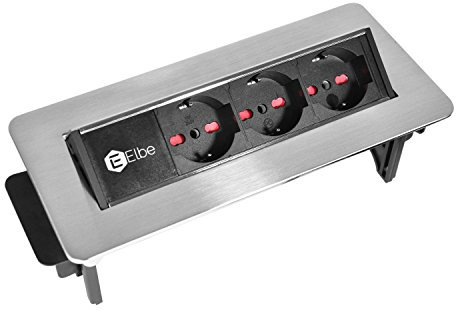 Elbe Multipresa a scomparsa da incasso, prese da incasso a scomparsa con 3 prese Standard Italiano, Presa multipla da incasso, per tavolo,scrivania e piani di lavoro EL4703-IT