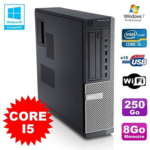 PC Dell Optiplex 790 DT Intel I5-2400 3.1Ghz 8Go Disque 250Go DVD WIFI Win 7 (Reconditionné Certifié)