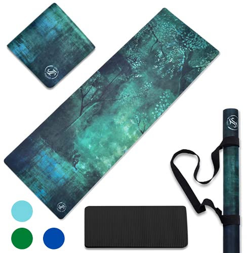 June & Juniper Travel Yoga Mat Foldable Lightweight - Thin Light Non-Slip Travel Yoga Mat Eco (patronus forest)