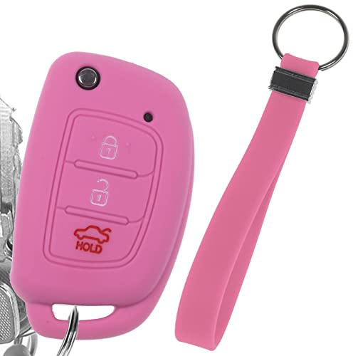 Klapp Schlüssel Hülle + Tag Rosa Kompatibel mit Hyundai i10 i20 ix25 ix35 i40 Accent Tucson
