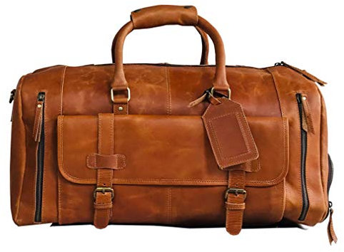 DHK Reisetasche Leder - Harvey Braun Weekender Damen Herren 24 Zoll Sporttasche Handgepäck