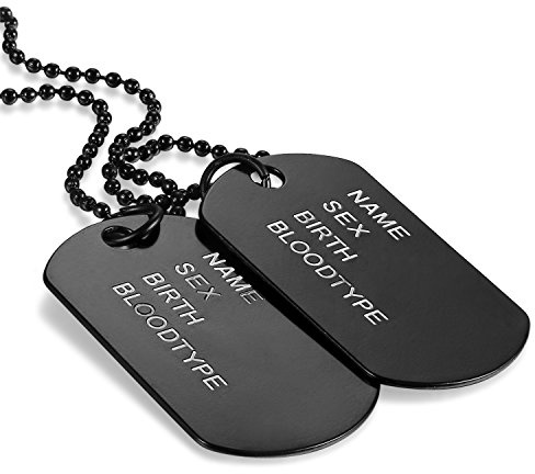 JewelryWe Schmuck Herren Halskette 2 Militärischen Erkennungsmarken Armee Stil Dog Tag Anhänger mit 70cm Kette Silber Schwarz/Schwarz…