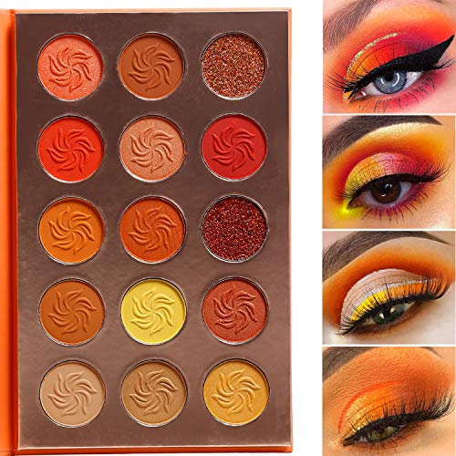 Paleta de sombras de ojos rojo naranja amarillo Professional Makeup, Afflano Paleta de sombras de ojos Paleta de maquillaje, pigmentada Eyeshadow, Paletas de maquillaje con brillo colores brillantes