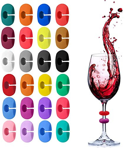 Elinala Silicone Glass Marker, 24 Pieces Reusable Wine Glass Ring, Wine Glass, Cocktail Glass, Cocktail Glass, Drinking Glass