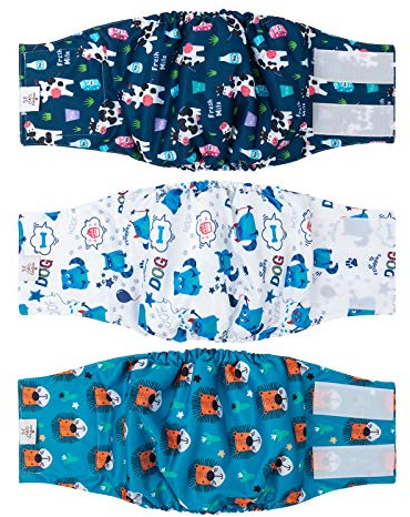 CuteBone Männlich Waschbare Hundewindeln Bauchbänder,3 Stück Wiederverwendbare Hund Bauchband für Rüden Hochsaugfähige Hundewickel mit Flexiblem Klettverschluss DM14M-DE