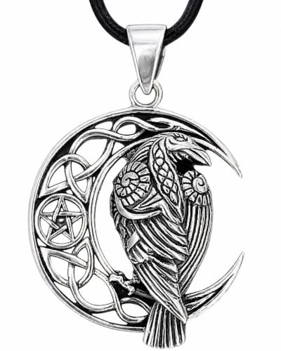 Kiss of Leather Anhänger Rabe im Mond aus 925 Silber mit Baumwollband SI.392