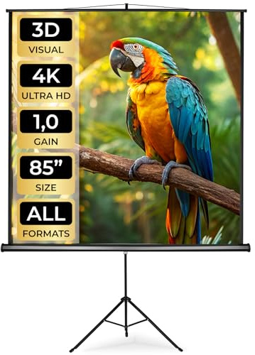 tectake® Écran de Projection avec trepied, 178 x 178 cm, Ecran videoprojecteur, Toile videoprojecteur HD, 1:1, 4:3, 16:9, Ecran de Projection, Toile projecteur, Écran projecteur, Netteté et Brillance