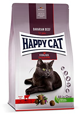 Happy Cat 70574 – steriliserad vuxen föralpar nötkött – torrfoder för steriliserade katter och baksmälla – 1,3 kg innehåll