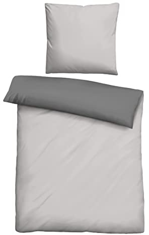 biberna 0455775 Bettwäsche Garnitur mit Kopfkissenbezug Linon 1x 135x200 cm + 1x 80x80 cm, sturmgrau