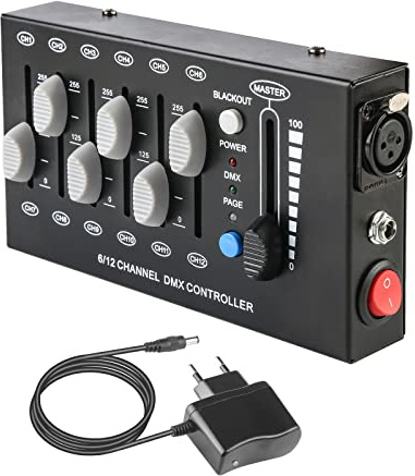 Dmx Controll Lichtmischpult, Dimmer Dmx Controller 12 Kanäle Dimmer Konsole, Mini Tragbarer Dmx512 Controller Klein Lichtpult Dmx Steuerung für Par Lights Fog Machine DJ Disco Licht Dmx Controler