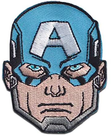 Marvel Avengers Captain America Kopf - Aufnäher, Bügelbild, Aufbügler, Applikationen, Patches, Flicken, zum aufbügeln, Größe: 7 x 5,3 cm