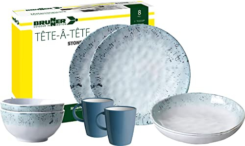 BRUNNER 0830143N.C5E Campinggeschirr Set für 2 Personen, Tête-À-Tête Amalfi, 8-teilig
