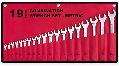 19-Piece Complete Metric Combination Wrench Set in Roll-up Pouch, No Skipped Metric Sizes 6mm - 24mm | Best Value Wrench Set, Ideal for General Household, Garage, Workshop, Auto Repairs, Emergency