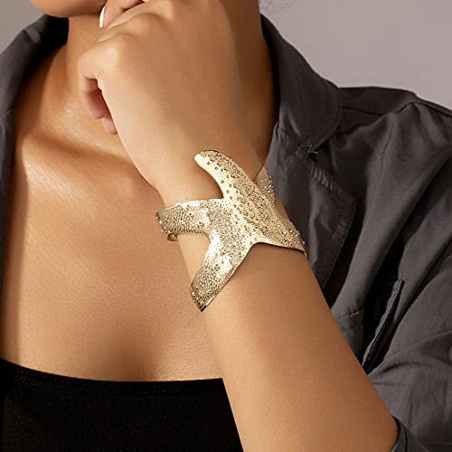 Armreif Für Damen, Fashion Punk Feng Texturiert Geschnitzte Blätter Breites Armband, Geometrie Minimalistisch Verstellbares Armband Schmuck Für Damen, Personalisierte Modeaccessoires, Gelb