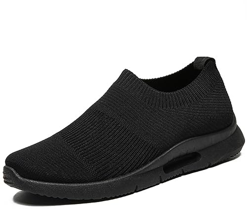 MGNLRTI Mens Trainers Running Shoes Lightweight Breathable Slip on Sneakers Walking Gym Trainers Black Mens Size 9 UK(Label Size:43)