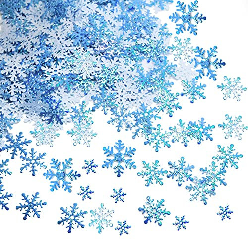 Flocons de Neige 600PCS Confettis de Noël Mix Bleu Blanc Scintillants en Plastique pour Mariage, Anniversaire, Ornements, Décoration de Fête